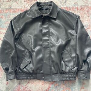 Women’s Dark Brown Faux Leather Bomber Jacket